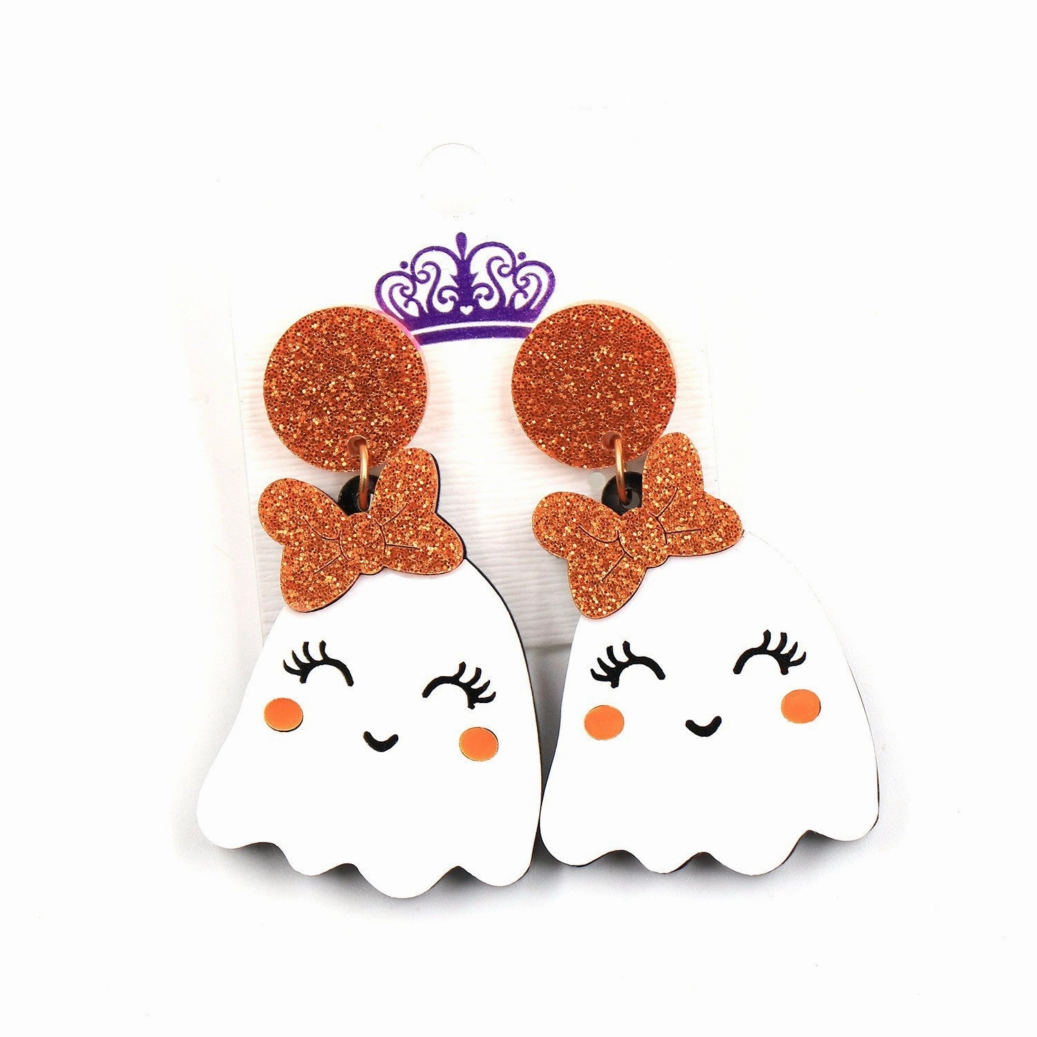 Wholesale Halloween Ghost Cute Orange Bow Ghost Ghost Handmade Acrylic Drop Earrings