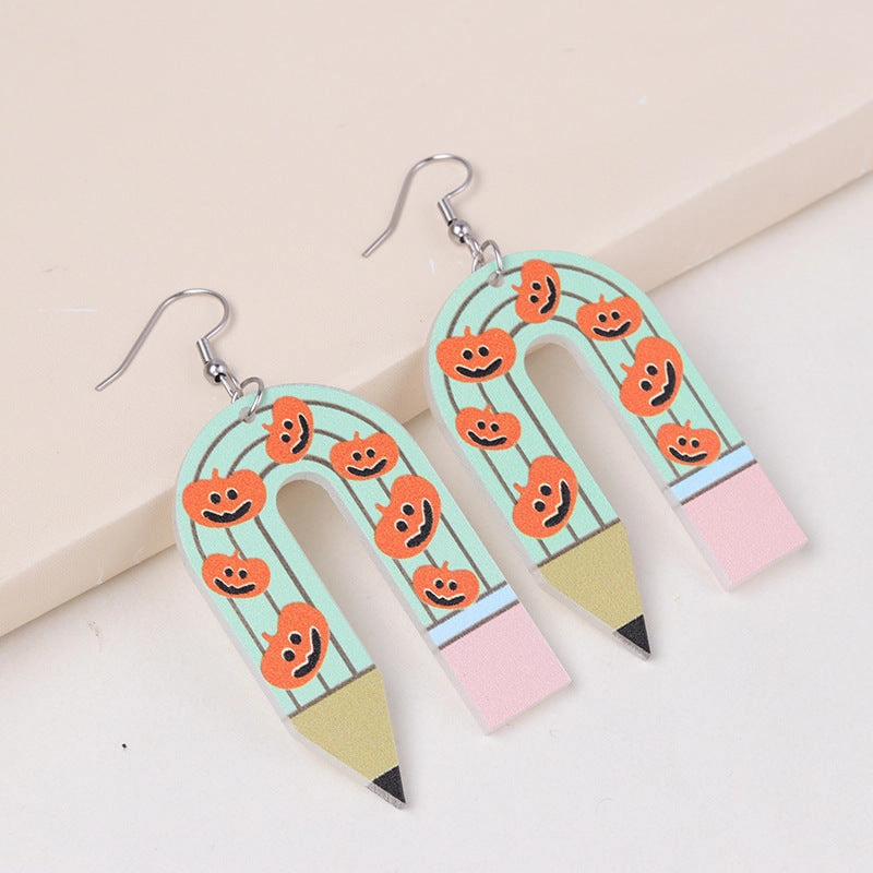 Wholesale Halloween Ghost U-shaped Pencil Acrylic Exaggerated Earrings
