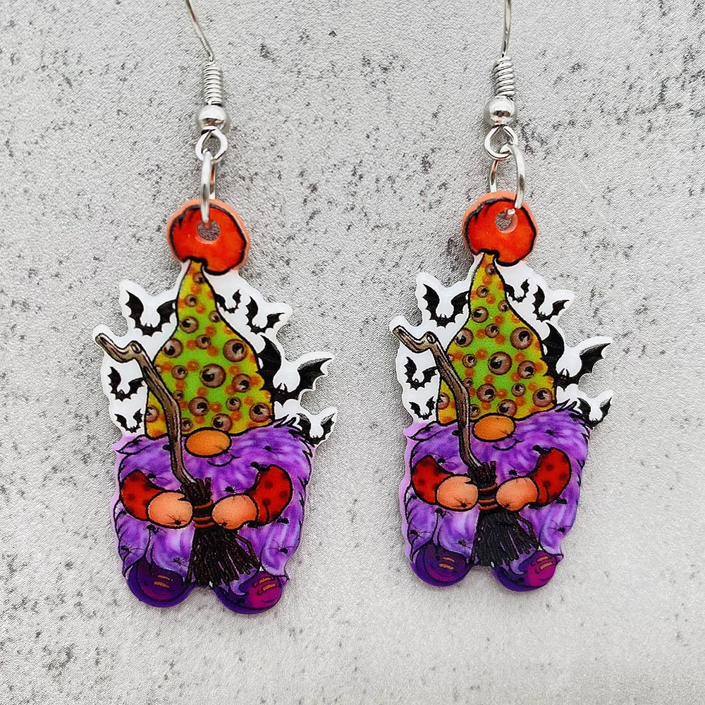 Wholesale Halloween Gnome Gnome Ghost Double Sided Printed Acrylic Earrings