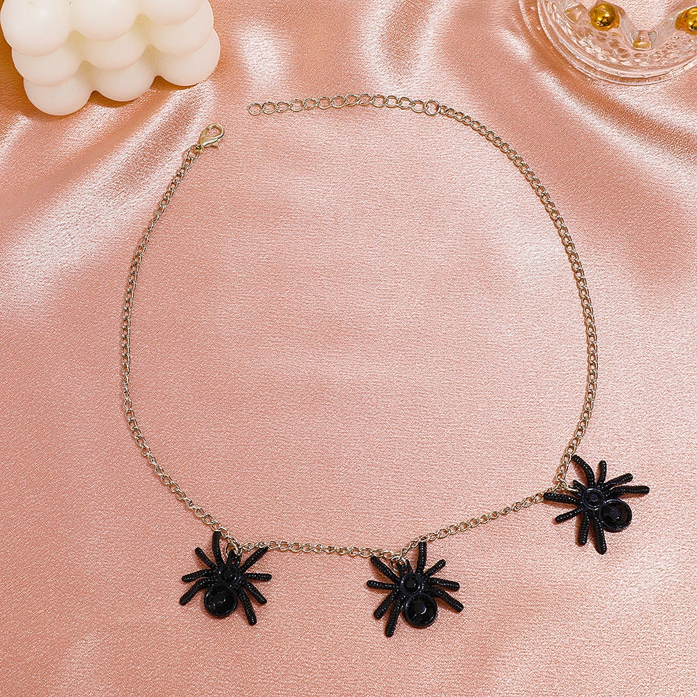 Wholesale Halloween Gothic Black Spider Pendant Alloy Necklace
