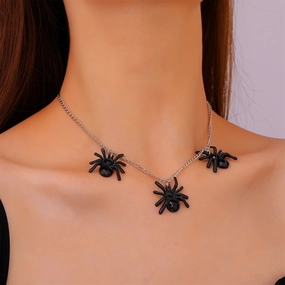Wholesale Halloween Gothic Black Spider Pendant Alloy Necklace