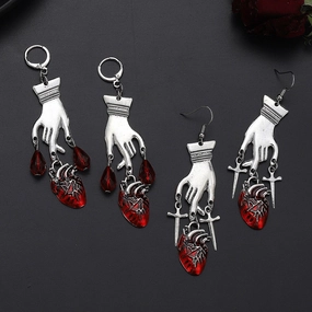 Wholesale Halloween Gothic Blood Drops Heart Palm Ruby Alloy Earrings
