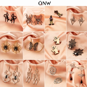 Wholesale Halloween Gothic Ghost Spider Skull Alloy Earrings