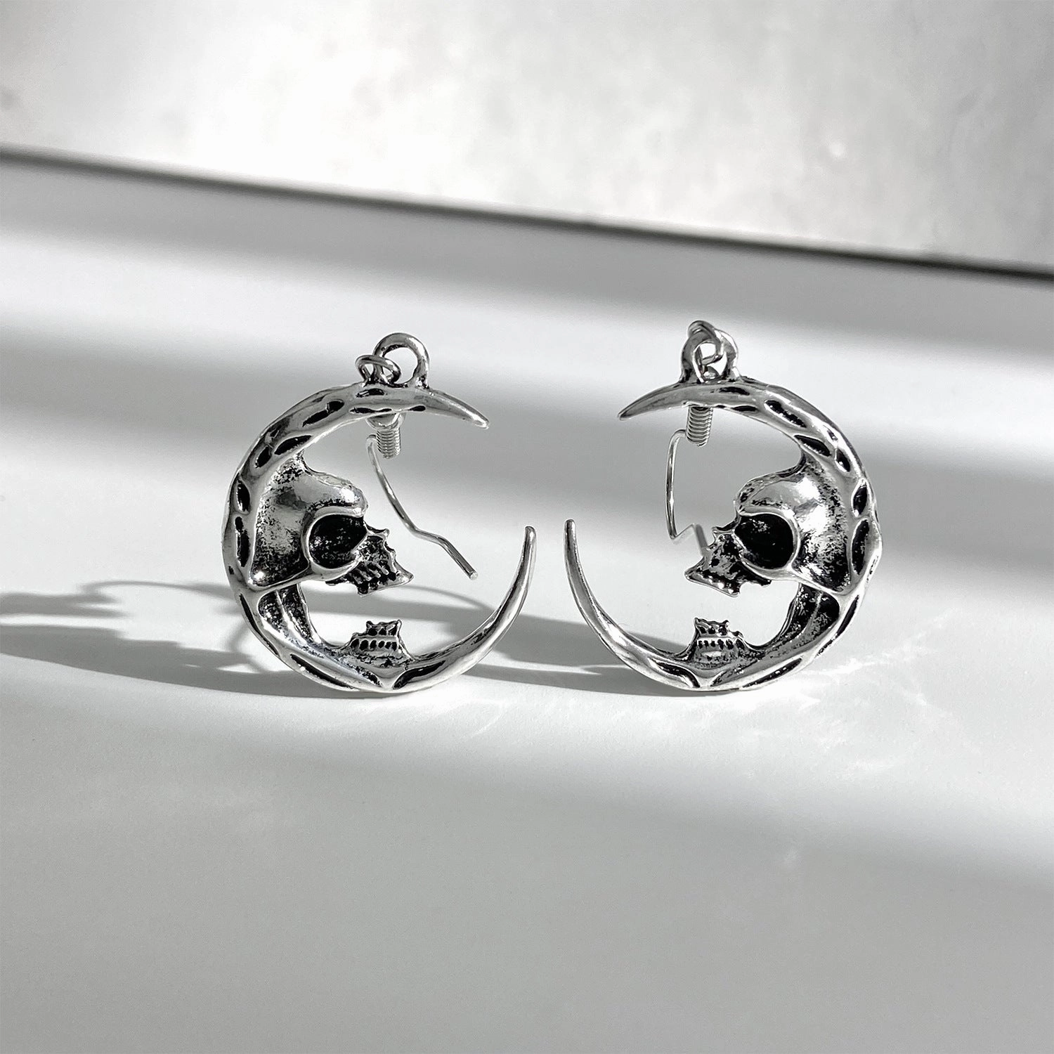Wholesale Halloween Half Skeleton Crescent Gothic Exaggerated Alloy Earrings