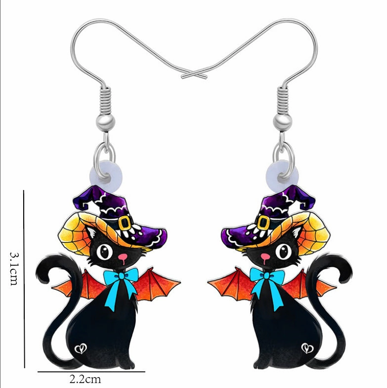 Wholesale Halloween Hat Length Wings Cat Pumpkin Cute Acrylic Earrings
