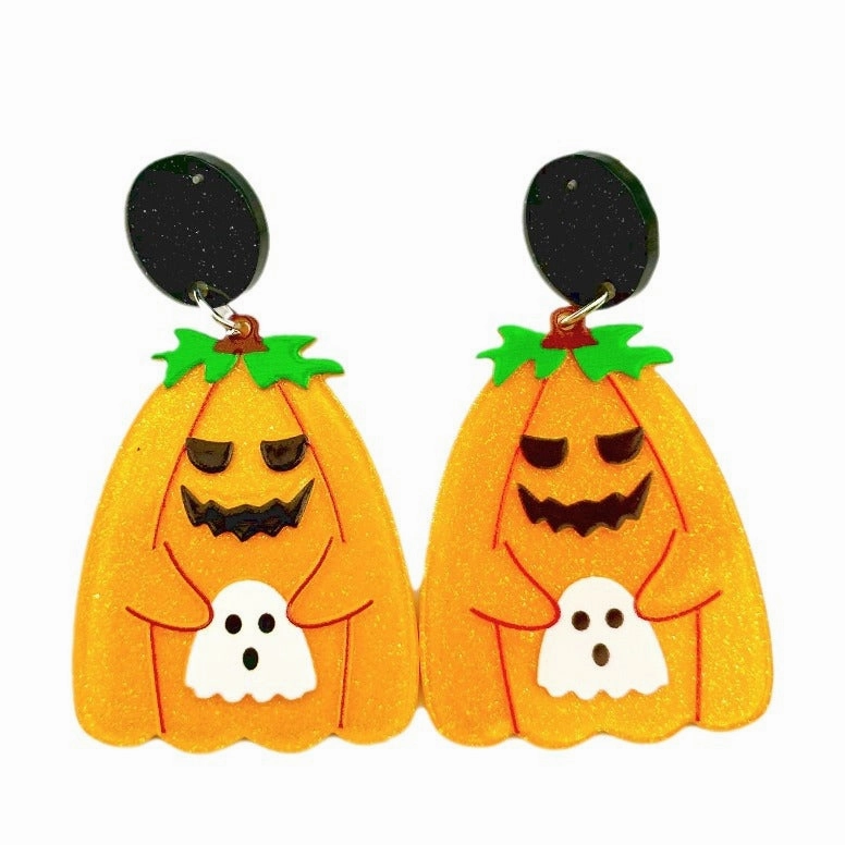 Wholesale Halloween Hollow Cartoon Ghost Pumpkin Cat Acrylic Earrings