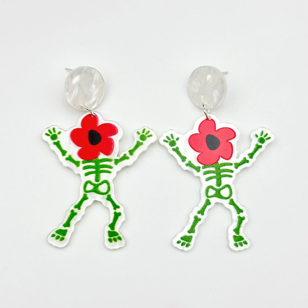 Wholesale Halloween Hollow Cartoon Ghost Pumpkin Cat Acrylic Earrings
