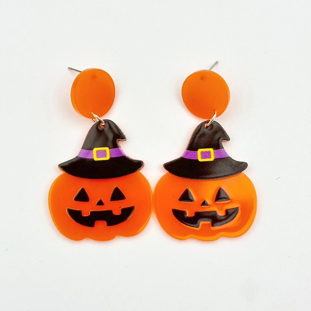 Wholesale Halloween Hollow Cartoon Ghost Pumpkin Cat Acrylic Earrings