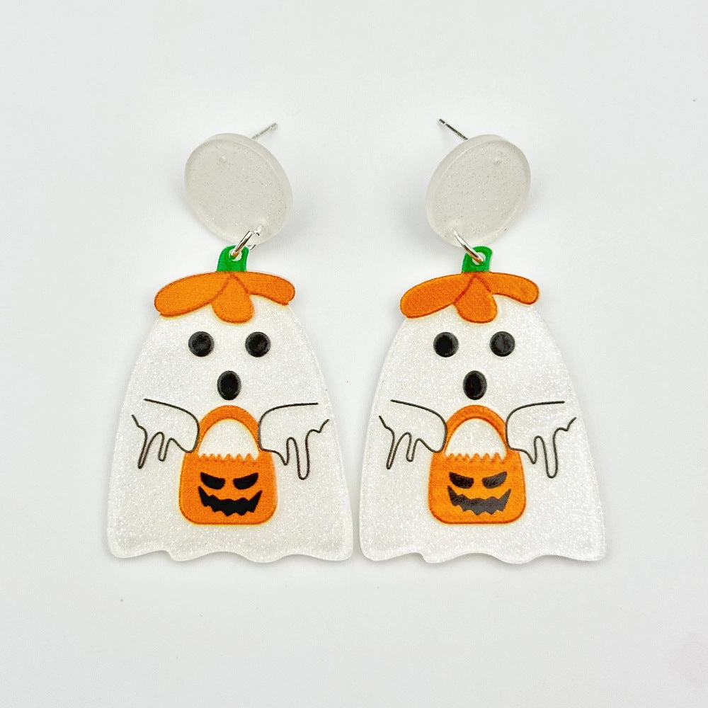 Wholesale Halloween Hollow Cartoon Ghost Pumpkin Cat Acrylic Earrings