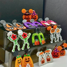 Wholesale Halloween Hollow Cartoon Ghost Pumpkin Cat Acrylic Earrings