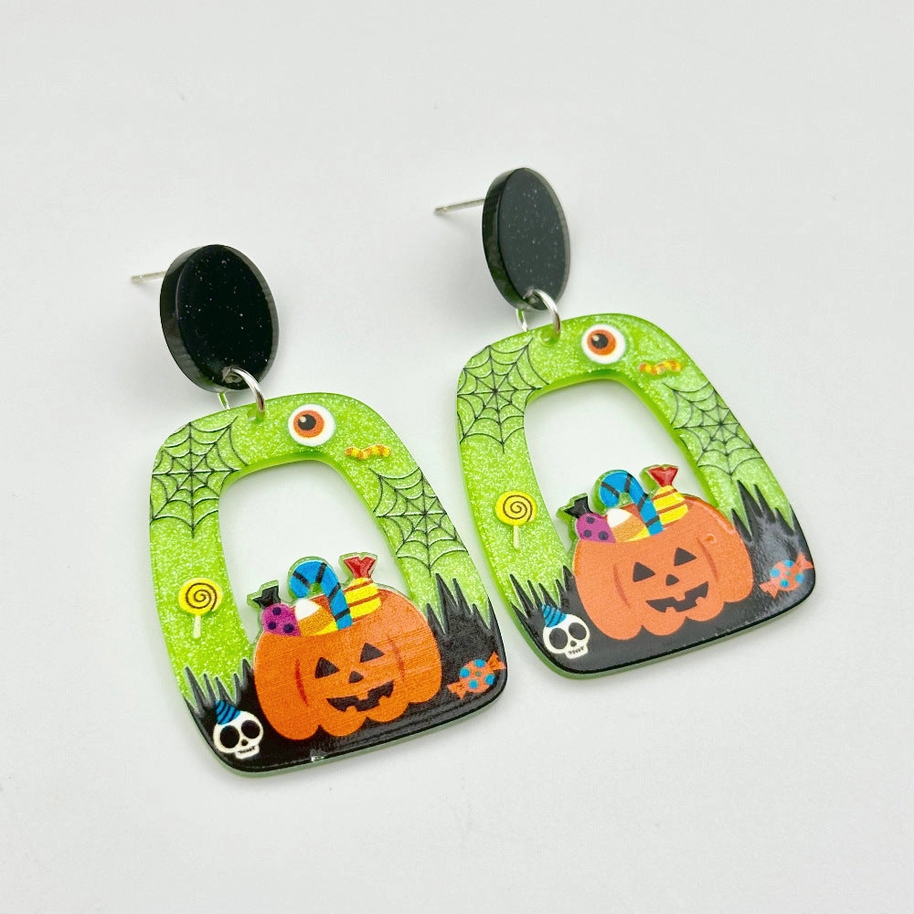 Wholesale Halloween Hollow Cartoon Ghost Pumpkin Cat Acrylic Earrings