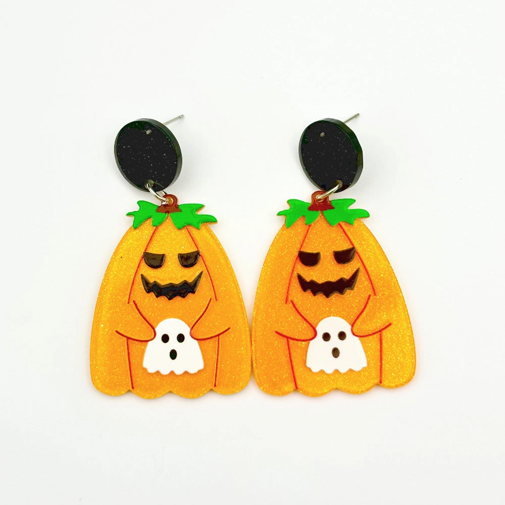 Wholesale Halloween Hollow Cartoon Ghost Pumpkin Cat Acrylic Earrings
