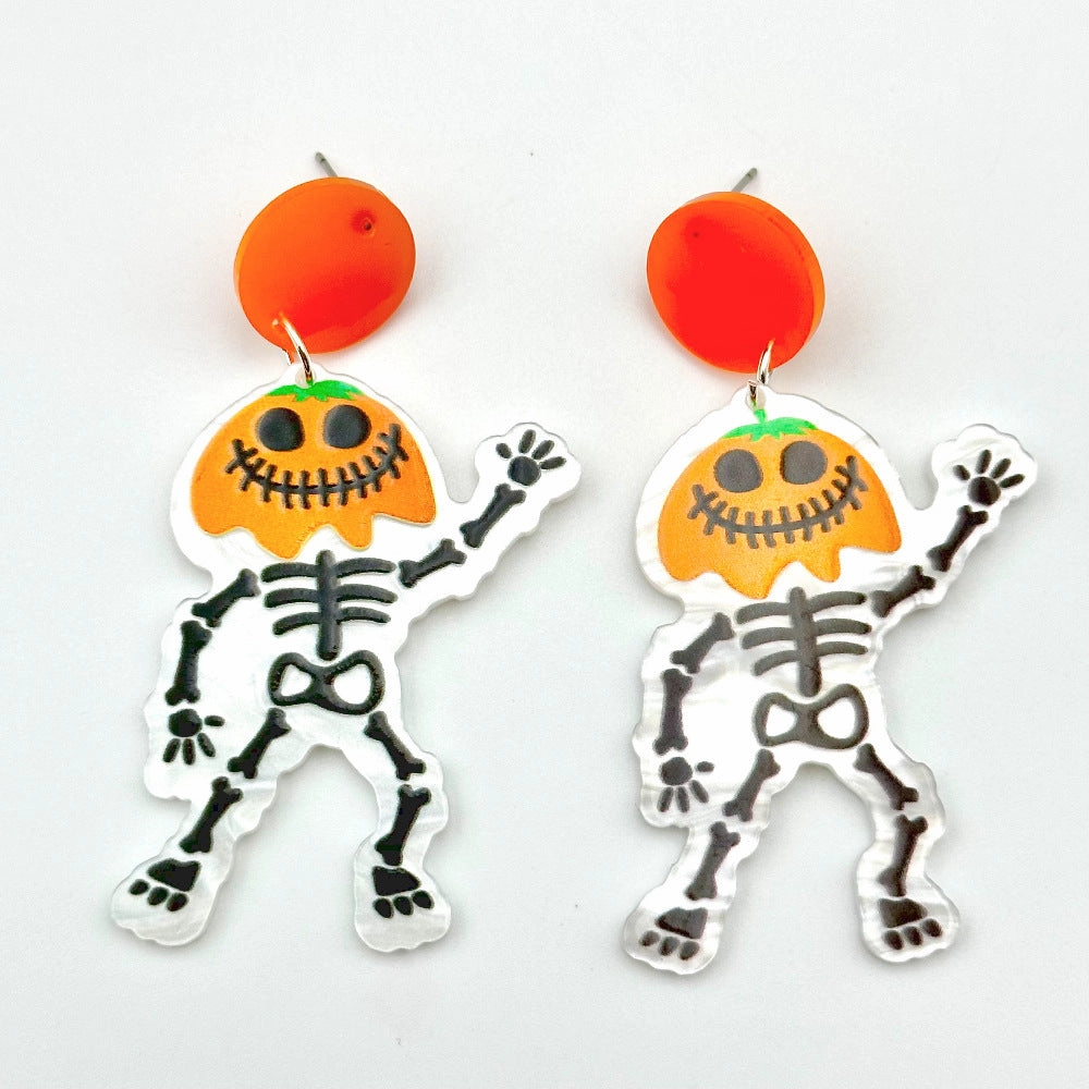 Wholesale Halloween Hollow Cartoon Ghost Pumpkin Cat Acrylic Earrings