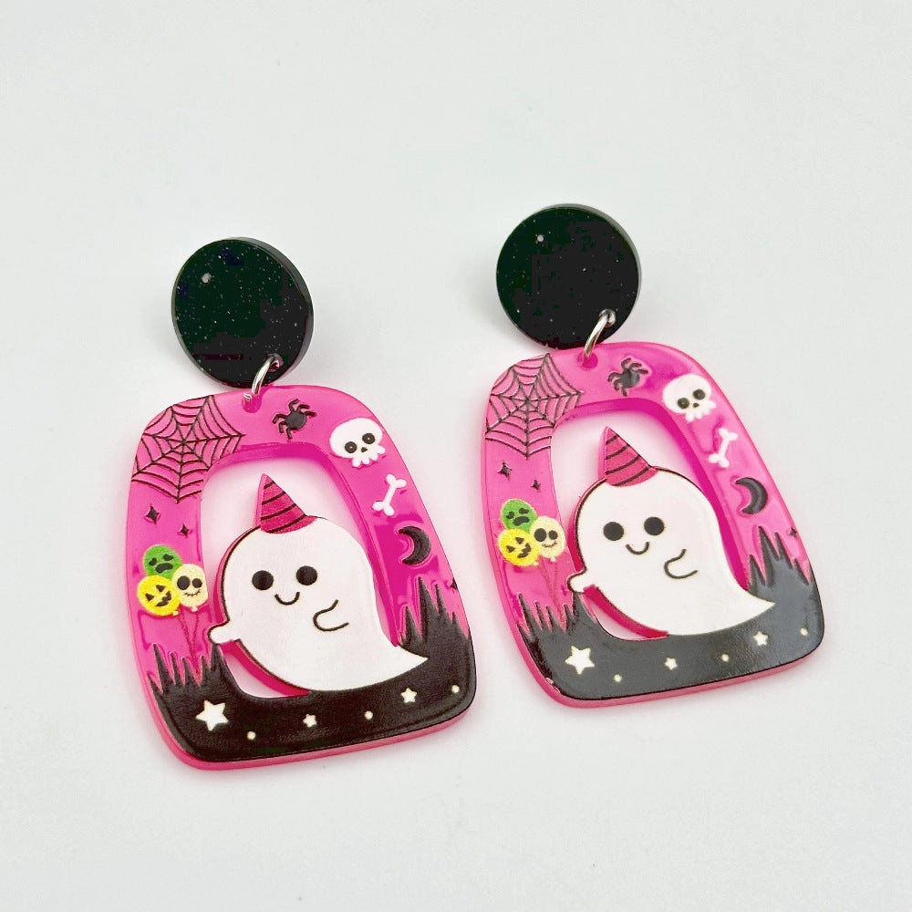 Wholesale Halloween Hollow Cartoon Ghost Pumpkin Cat Acrylic Earrings