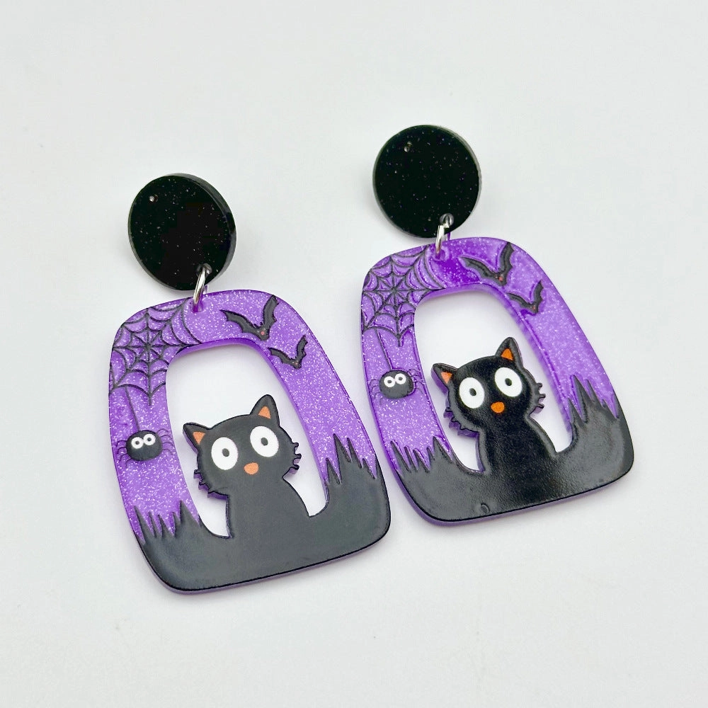 Wholesale Halloween Hollow Cartoon Ghost Pumpkin Cat Acrylic Earrings