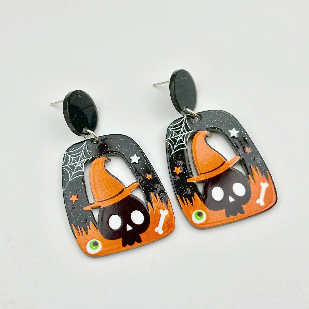 Wholesale Halloween Hollow Cartoon Ghost Pumpkin Cat Acrylic Earrings