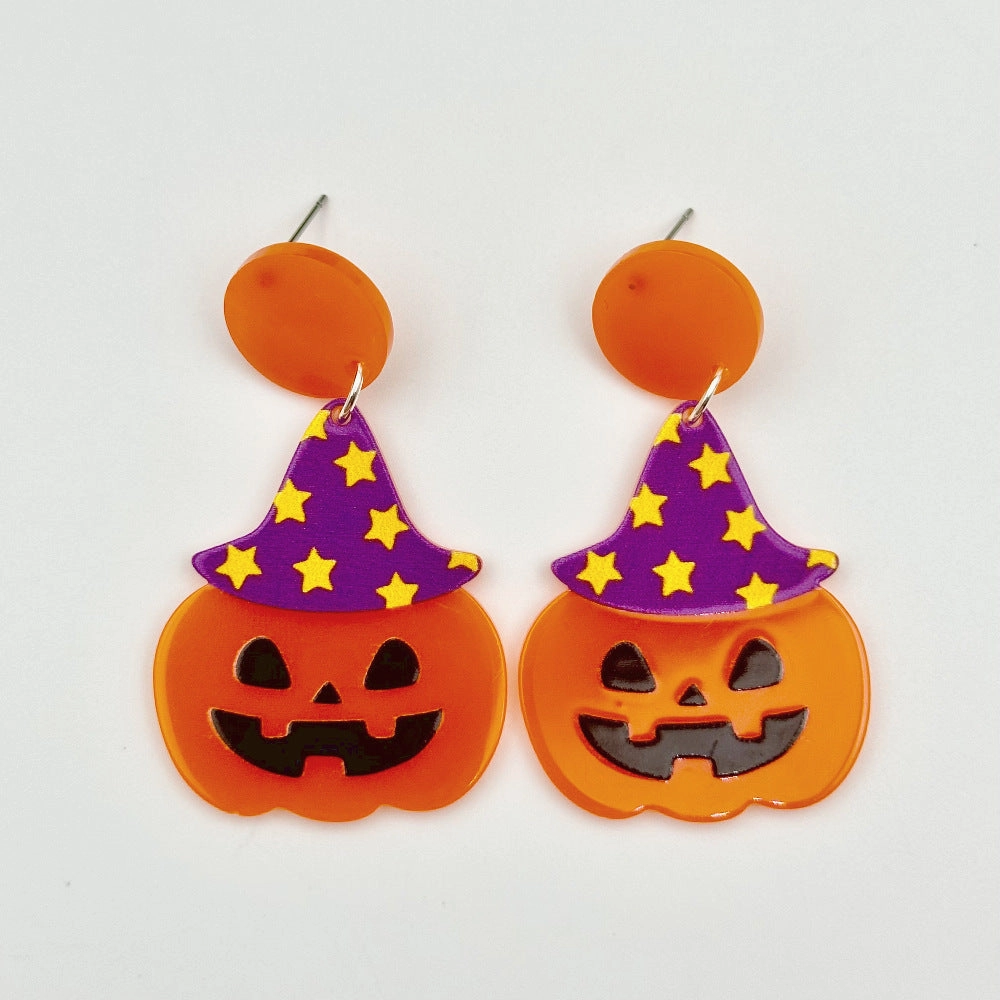 Wholesale Halloween Hollow Cartoon Ghost Pumpkin Cat Acrylic Earrings