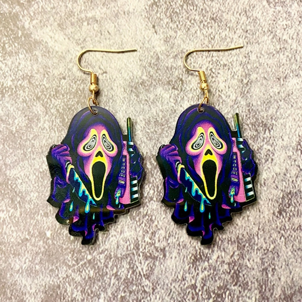 Wholesale Halloween Horror Tie Dye Printed Acrylic Earrings