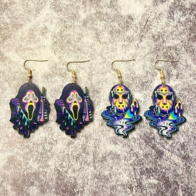 Wholesale Halloween Horror Tie Dye Printed Acrylic Earrings