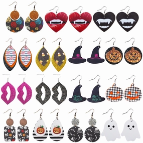 Wholesale Halloween Leather Cartoon Pumpkin Ghost Earrings