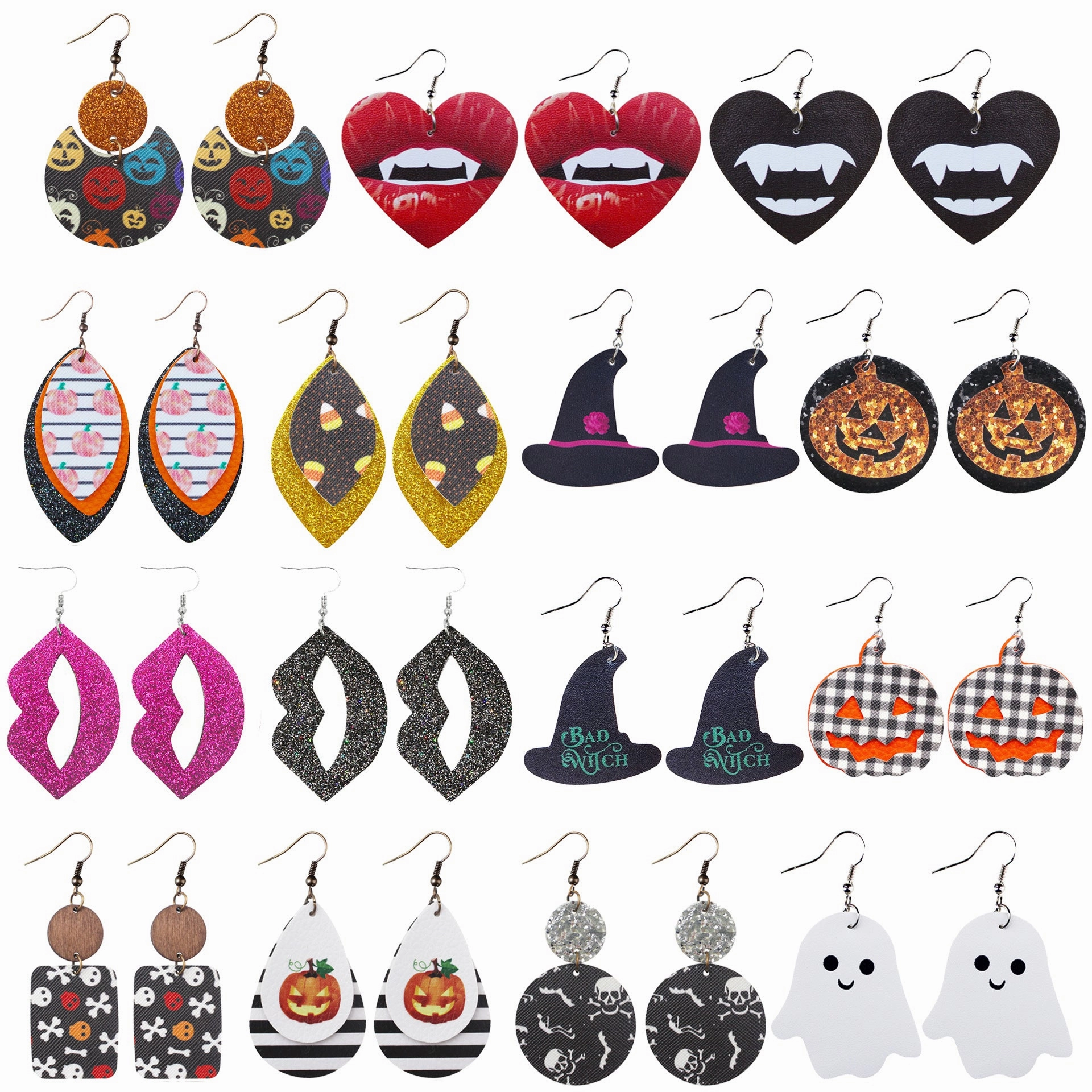 Wholesale Halloween Leather Cartoon Pumpkin Ghost Earrings