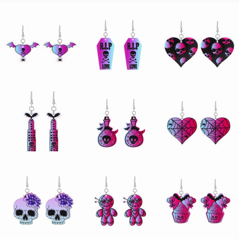 Wholesale Halloween Love Skeleton Cartoon Alloy Earrings