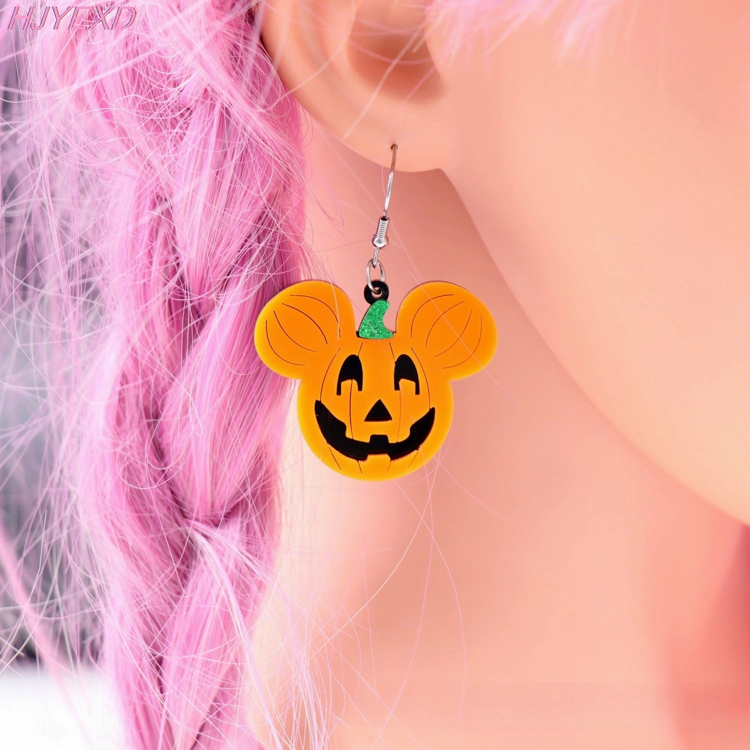 Wholesale Halloween New Acrylic Gold Pumpkin Head Earrings Exaggerated Alternative Earrings