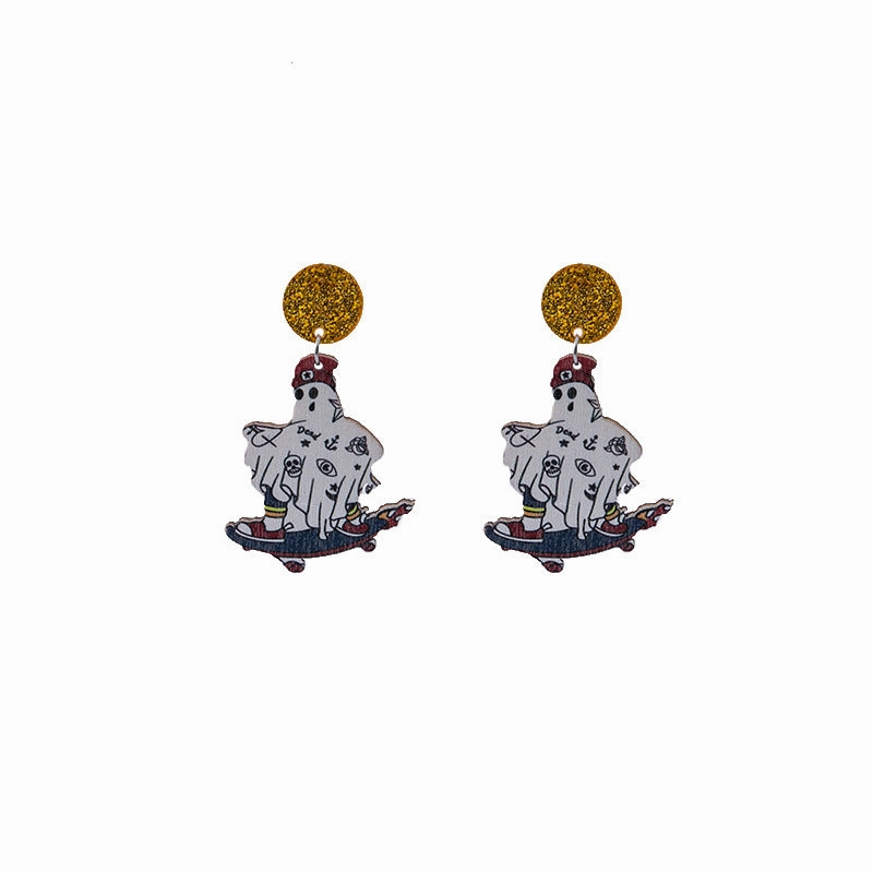 Wholesale Halloween Party Funny Bat Wooden Earrings