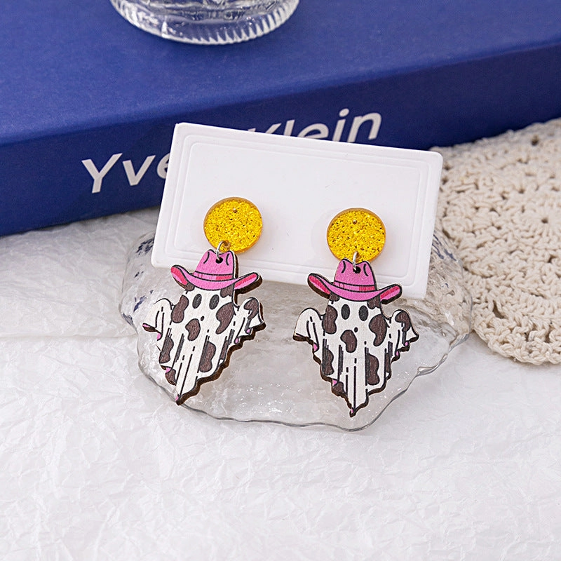 Wholesale Halloween Party Funny Bat Wooden Earrings