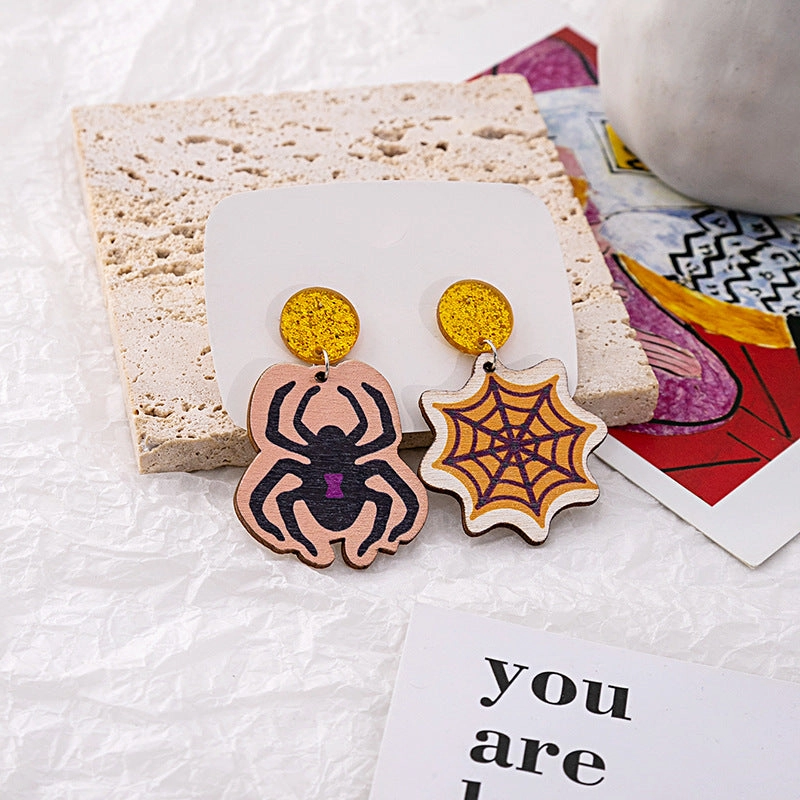 Wholesale Halloween Party Funny Bat Wooden Earrings