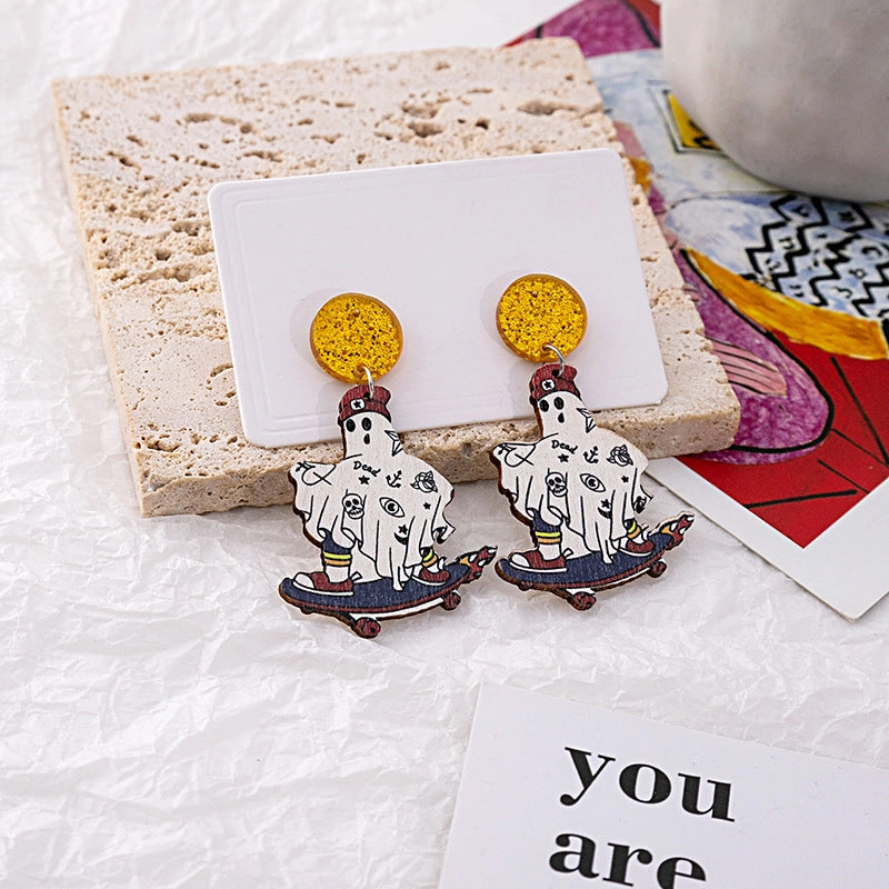 Wholesale Halloween Party Funny Bat Wooden Earrings