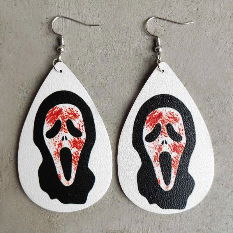 Wholesale Halloween PU Clown Blood Stain Rainbow Leopard Print Leather 2 in A Pack