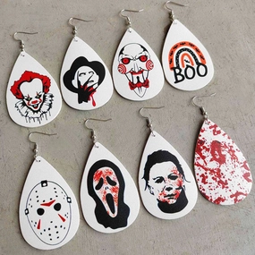 Wholesale Halloween PU Clown Blood Stain Rainbow Leopard Print Leather 2 in A Pack