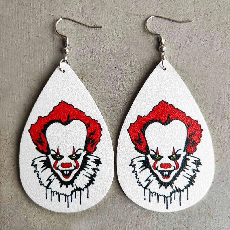 Wholesale Halloween PU Clown Blood Stain Rainbow Leopard Print Leather 2 in A Pack