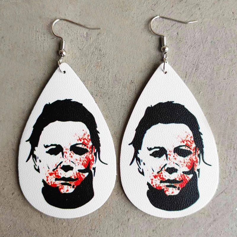 Wholesale Halloween PU Clown Blood Stain Rainbow Leopard Print Leather 2 in A Pack
