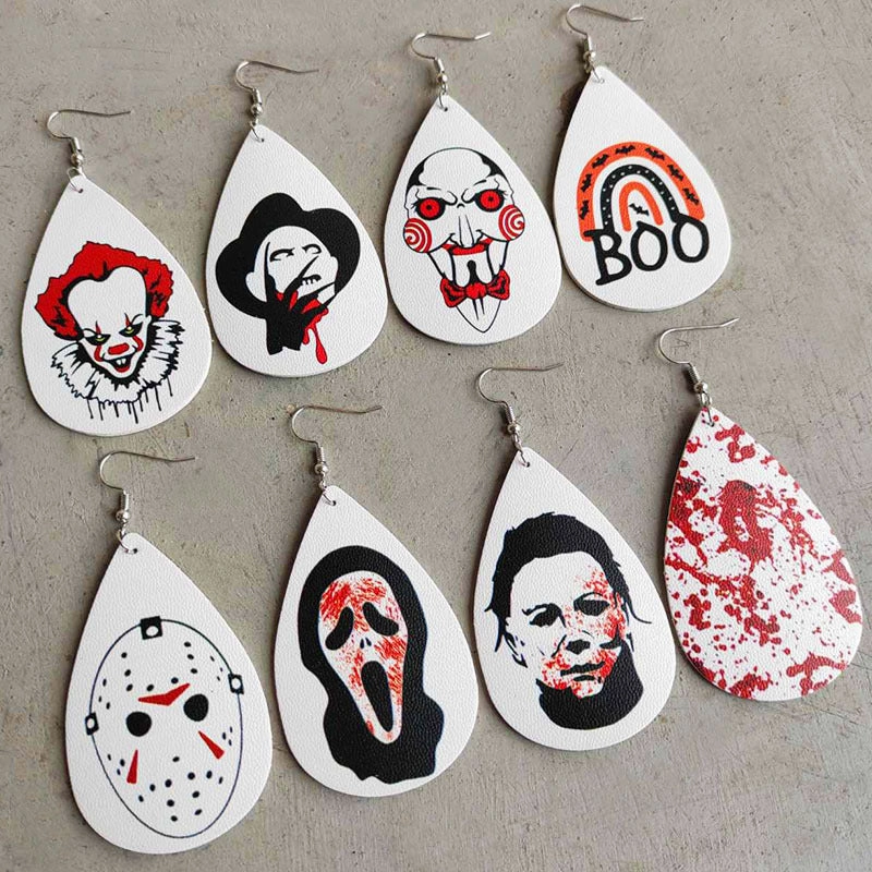Wholesale Halloween PU Clown Blood Stain Rainbow Leopard Print Leather 2 in A Pack