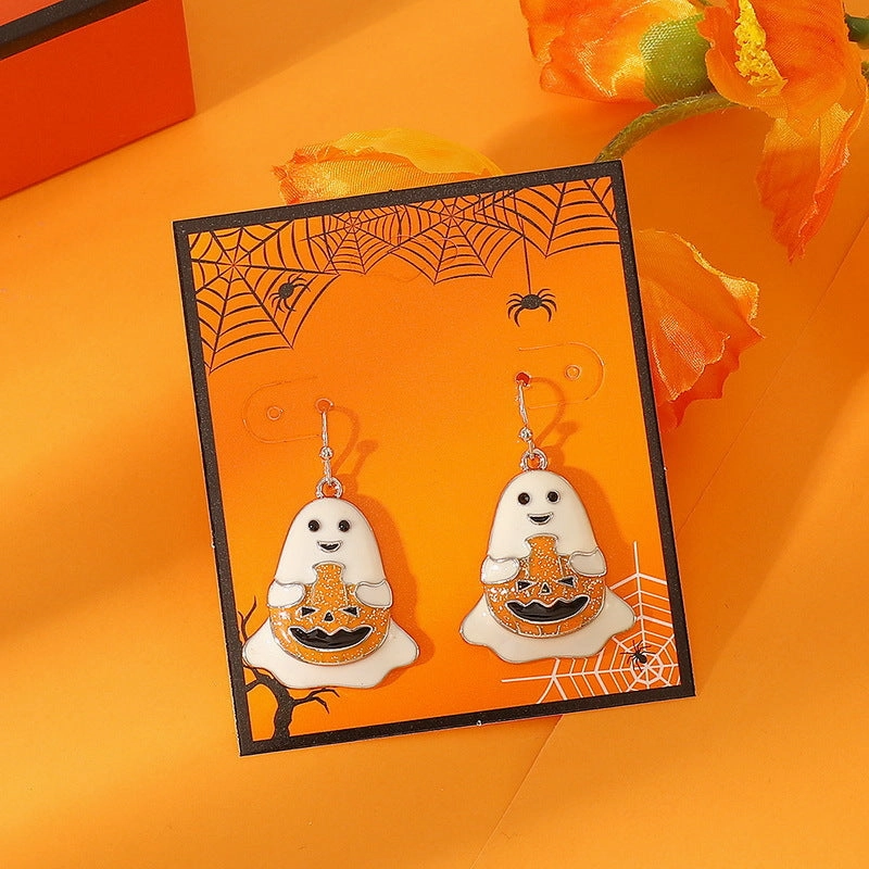 Wholesale Halloween Pumpkin Ghost Head Alloy Earrings