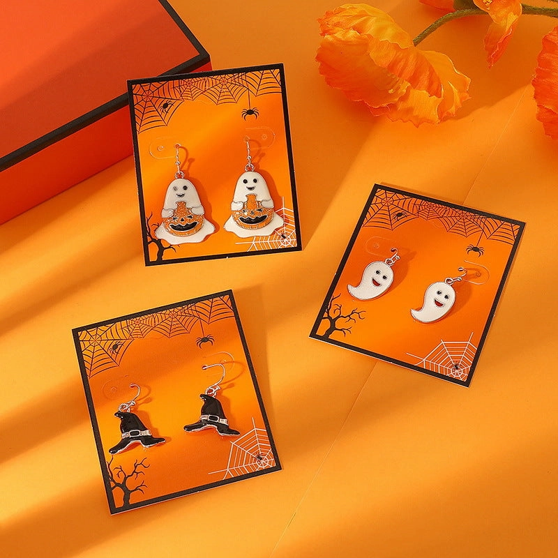 Wholesale Halloween Pumpkin Ghost Head Alloy Earrings