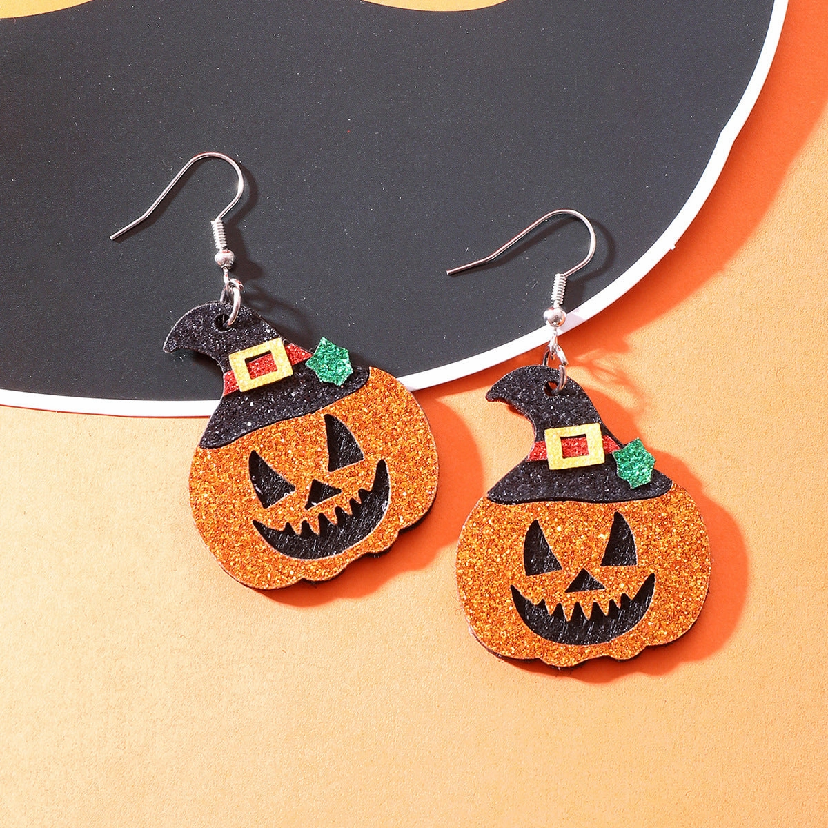 Wholesale Halloween Pumpkin Hat Leather Earrings
