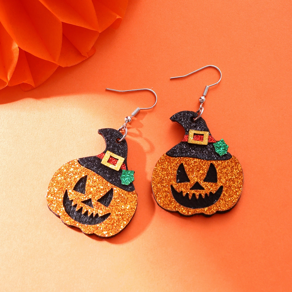 Wholesale Halloween Pumpkin Hat Leather Earrings
