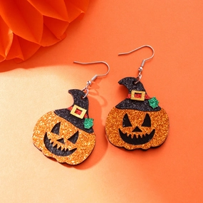 Wholesale Halloween Pumpkin Hat Leather Earrings