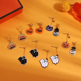 Wholesale Halloween Pumpkin Head Ghost Creative Alloy Earrings
