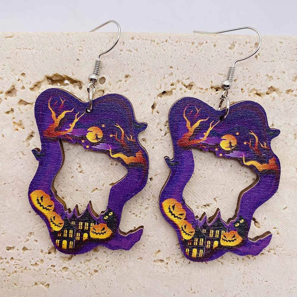 Wholesale Halloween Pumpkin Wood Earrings