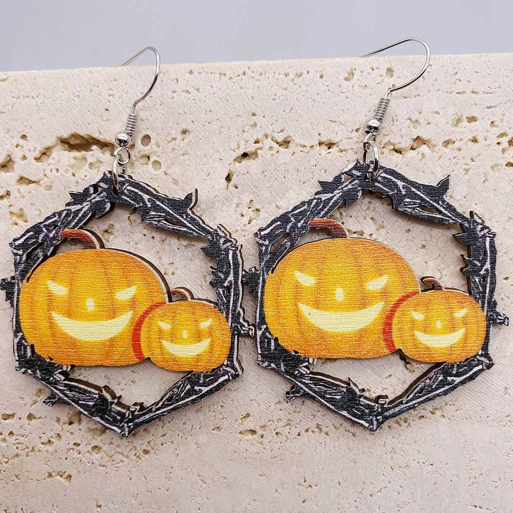 Wholesale Halloween Pumpkin Wood Earrings