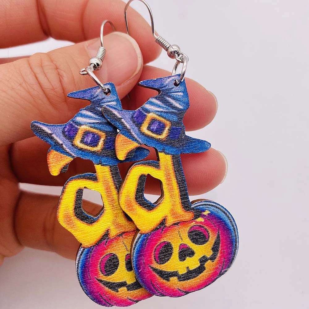 Wholesale Halloween Pumpkin Wood Earrings