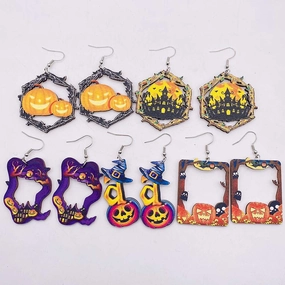 Wholesale Halloween Pumpkin Wood Earrings