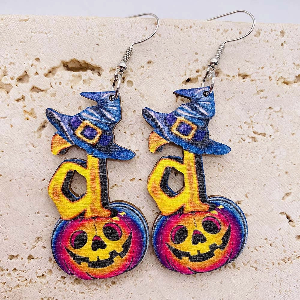 Wholesale Halloween Pumpkin Wood Earrings