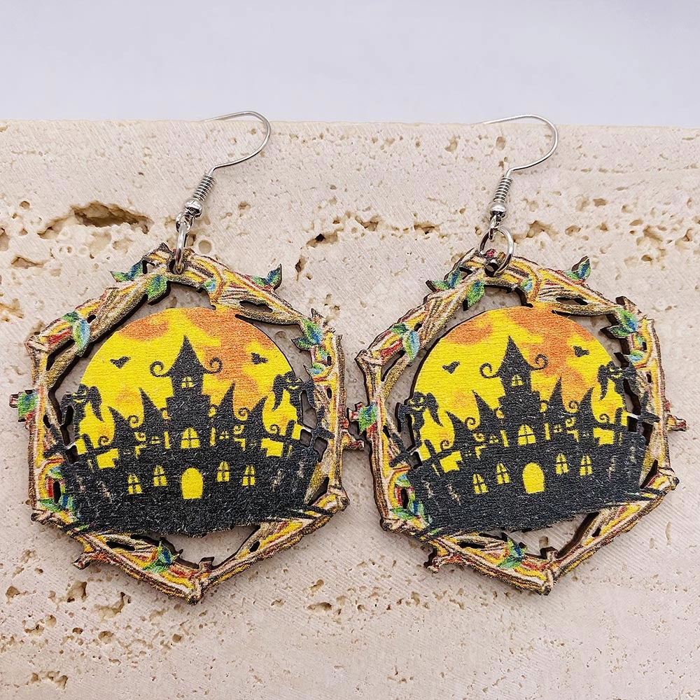 Wholesale Halloween Pumpkin Wood Earrings