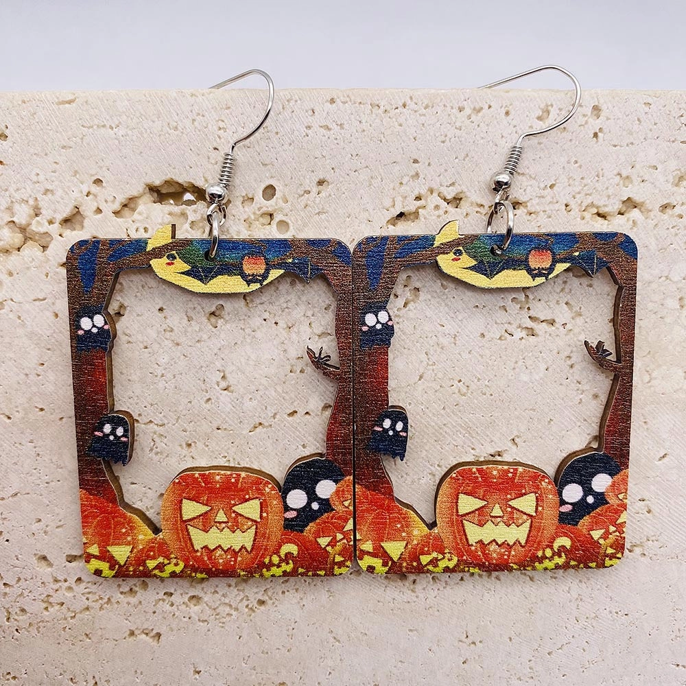 Wholesale Halloween Pumpkin Wood Earrings