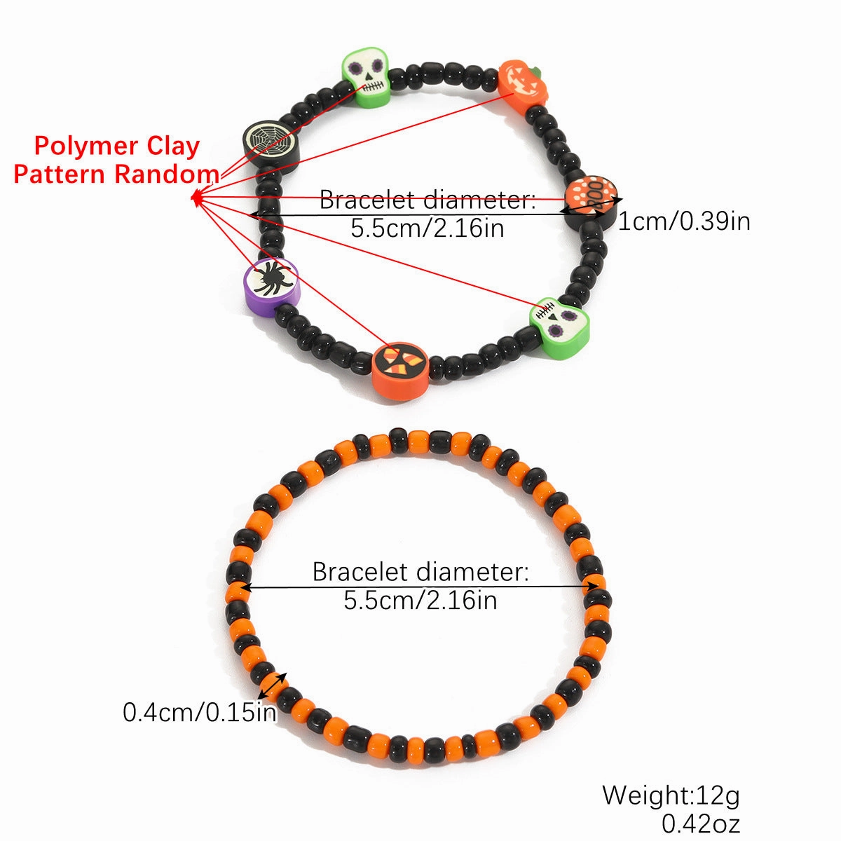 Wholesale Halloween Rice Beads Orange Pumpkin Skull Bracelet Set